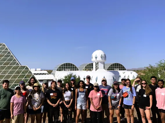 Picture of group of students standing in front of Biosphere 2