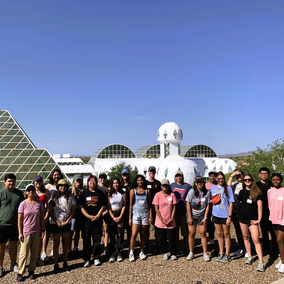 Picture of group of students standing in front of Biosphere 2