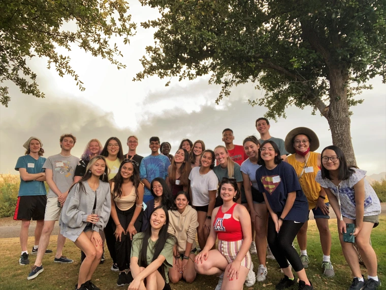 Group picture of student participants, outside 