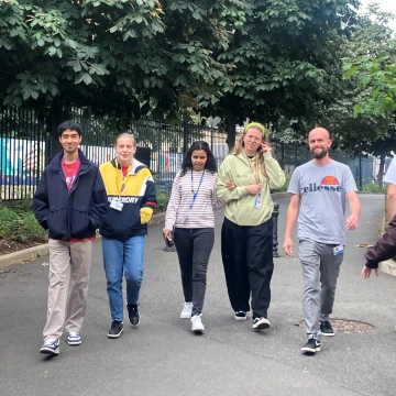 Picture of Bhargav and his labmates walking together