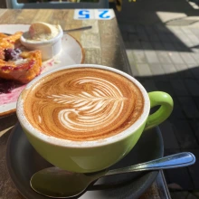 Picture of a cappuccino on a cafe table