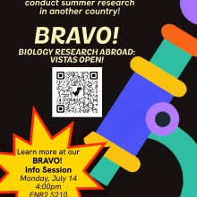 Flyer for BRAVO information session - July 14, 2025 at 4pm in the ENR2 Building, Room S210